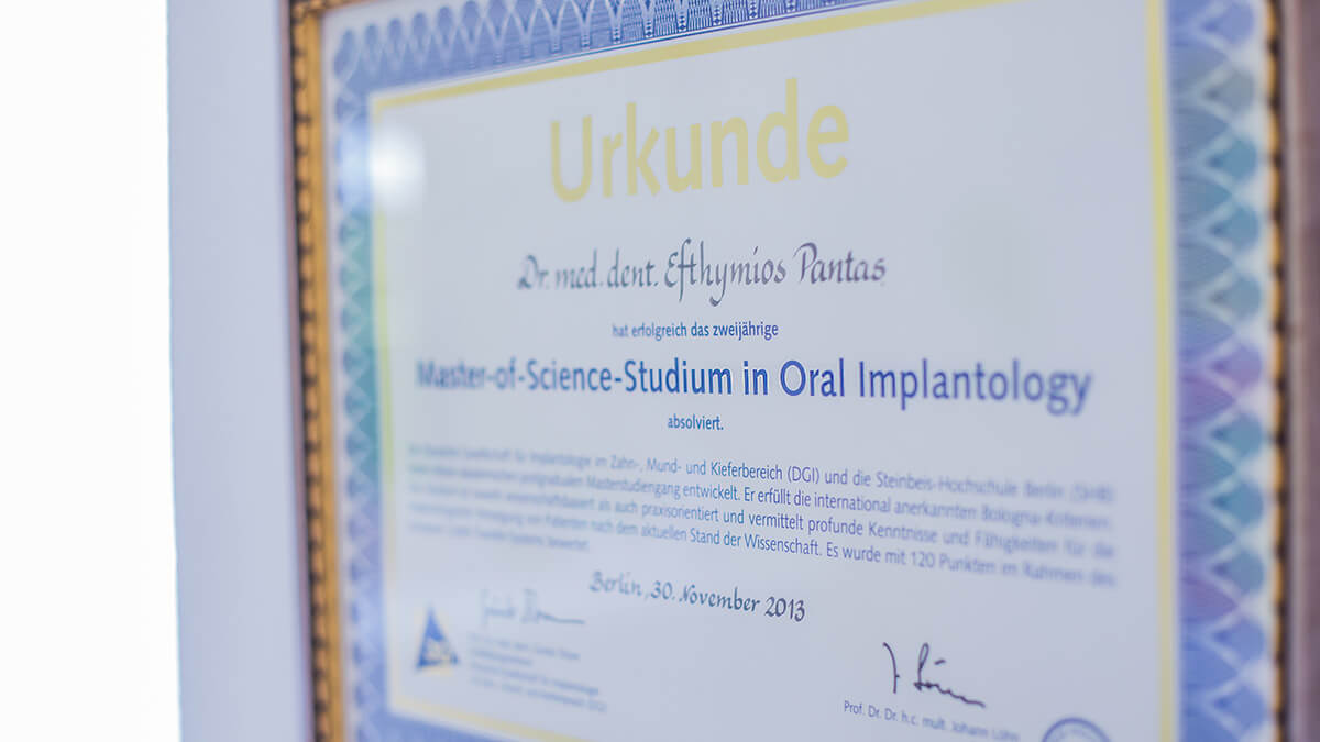 Zertifikat Master of Science Oral Implantology