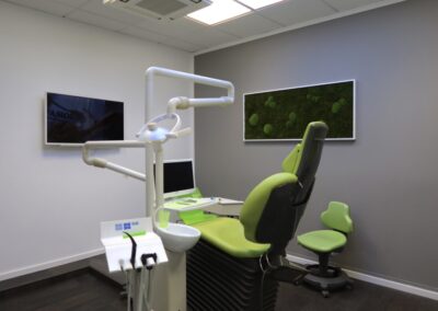 Behandlungstray mit Sonde und Pinzette vor Mooswand bei Dr. Pantas